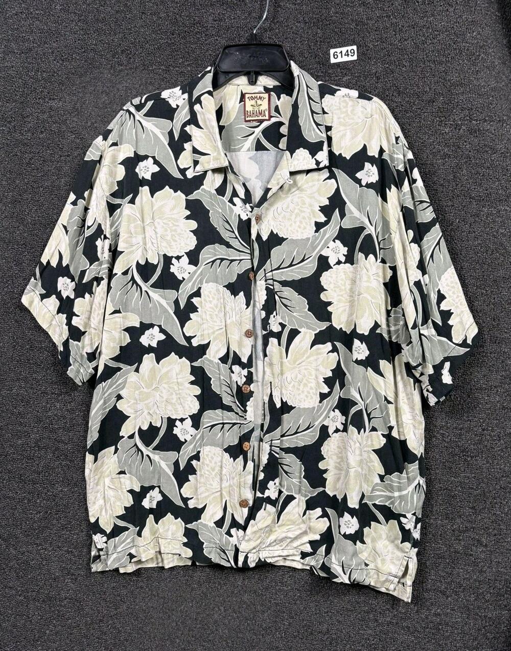 Tommy Bahama Button Down Shirt Mens Size 2XL Black Floral Hawaiian Camp Aloha